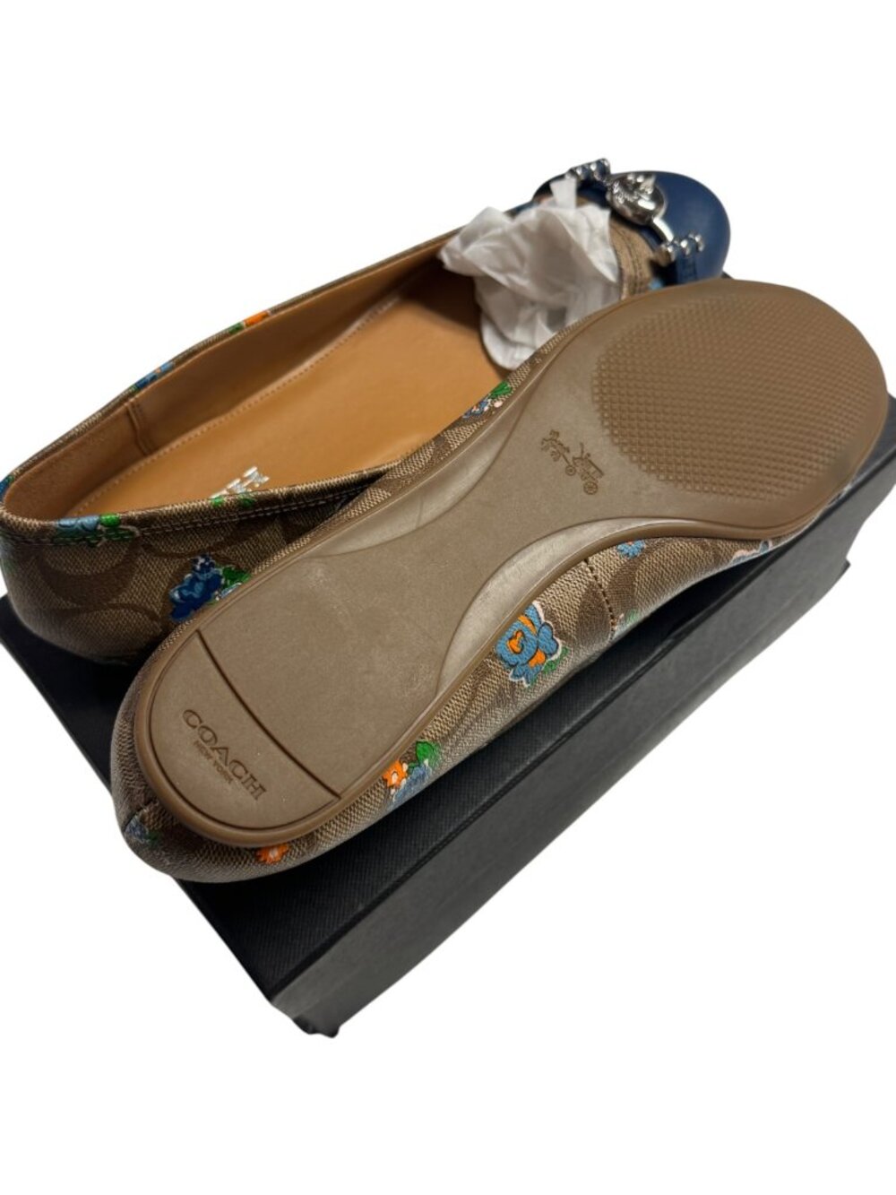 ๐ ๐ฅ Coach Signature C Monogram Floral Ballet Flats Blue Cap Toe Size 8.5 ๐ - Picture 4 of 6